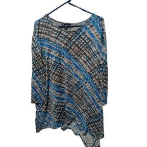 N TOUCH Womens Multicolor Gray/Blue/Black   3/4 Sleeve  Size 3xl